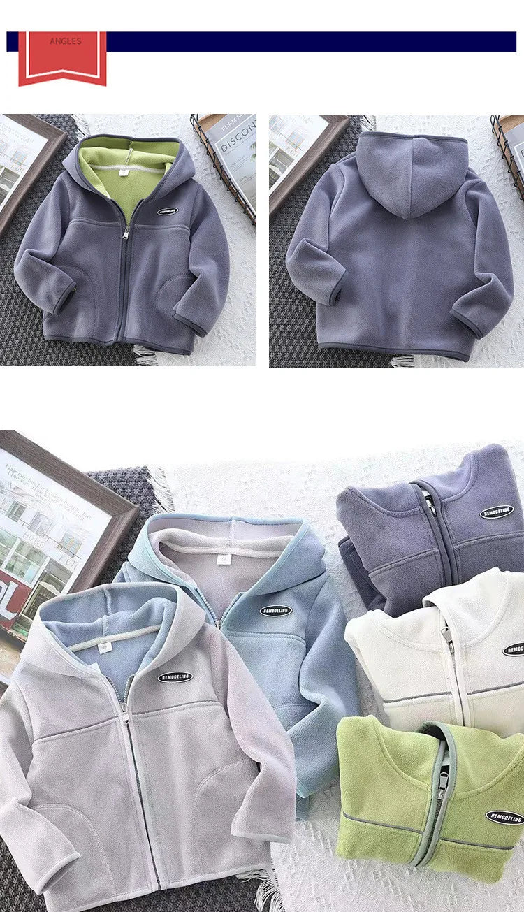 Boys’ Casual Hooded Fleece Sweatshirt – Zipper Coat for Kids