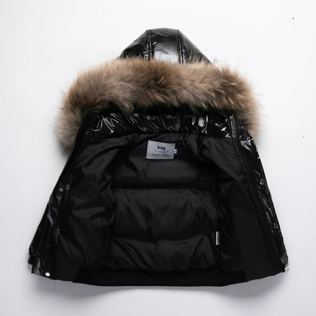 Shiny Waterproof Kids' Down Parka – Real Fur Hood