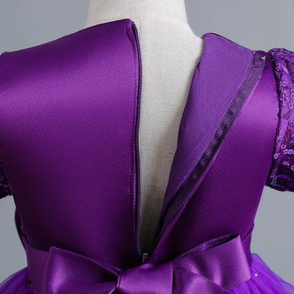 Kids’ Purple Sequin Dress – Bubble Sleeves