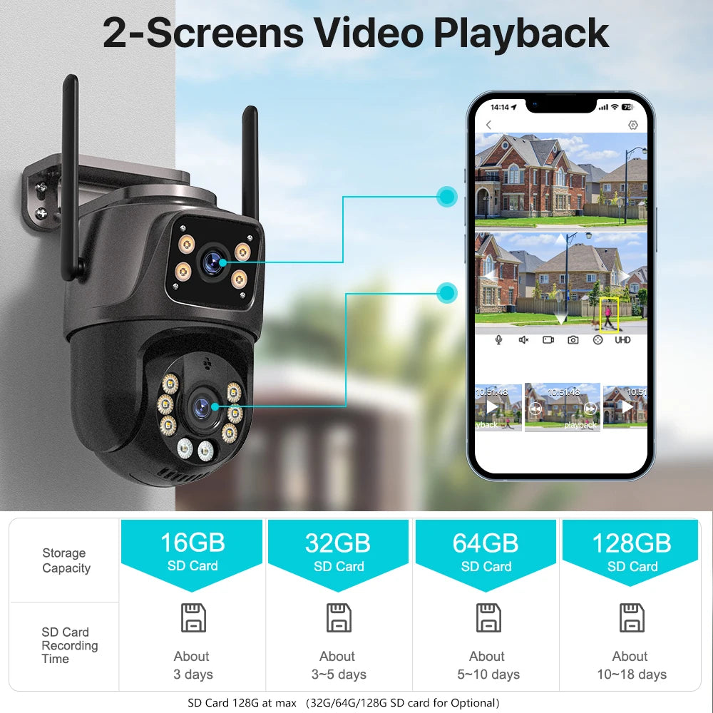 4K 8MP Dual-Lens PTZ WiFi Camera | AI Tracking Outdoor CCTV
