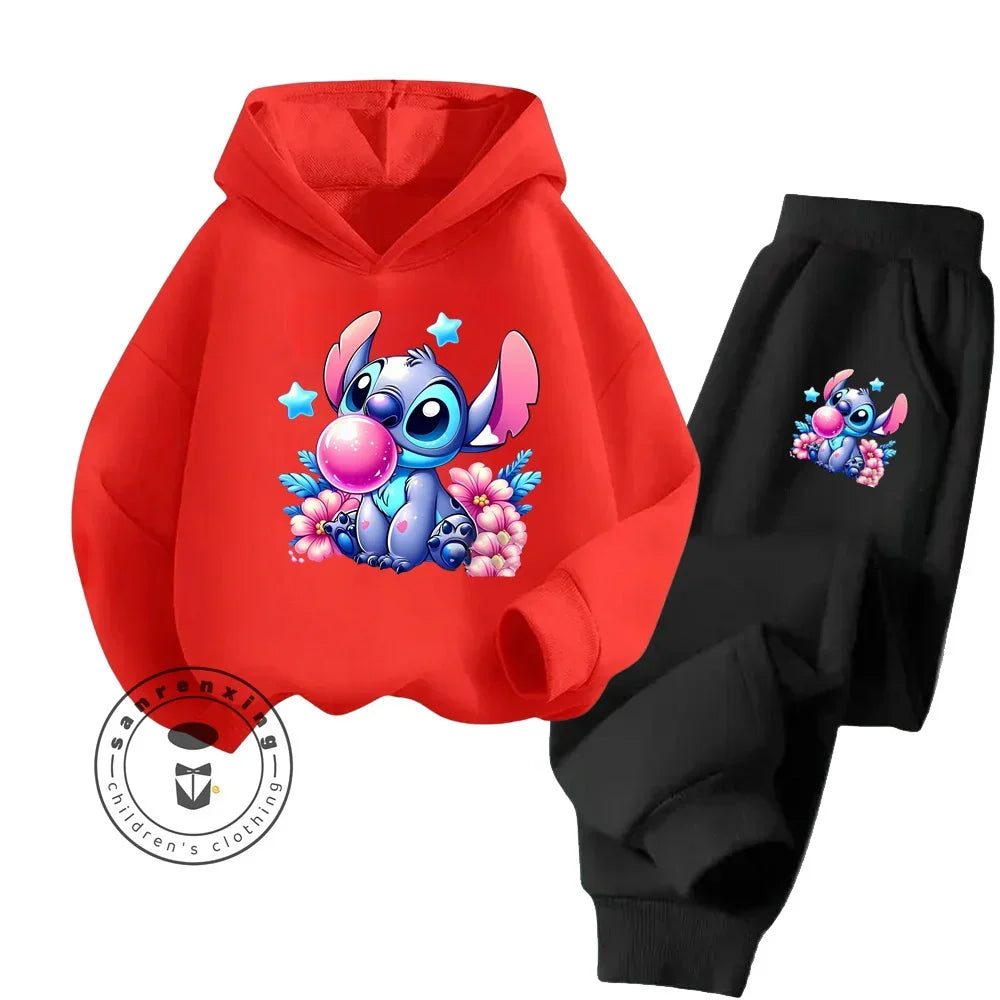 Gift For Casual Kids' Stitch Graphic Sweatshirt Set – Fun & Energetic Wear