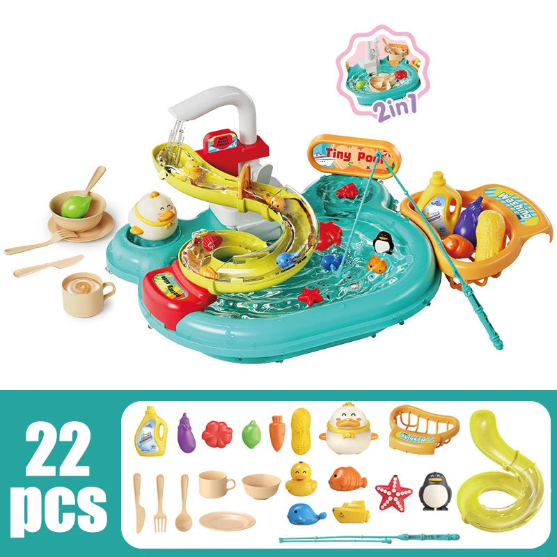 2-in-1 Dishwashing & Fishing Toy Set – Interactive Montessori Kitchen Play for Kids!