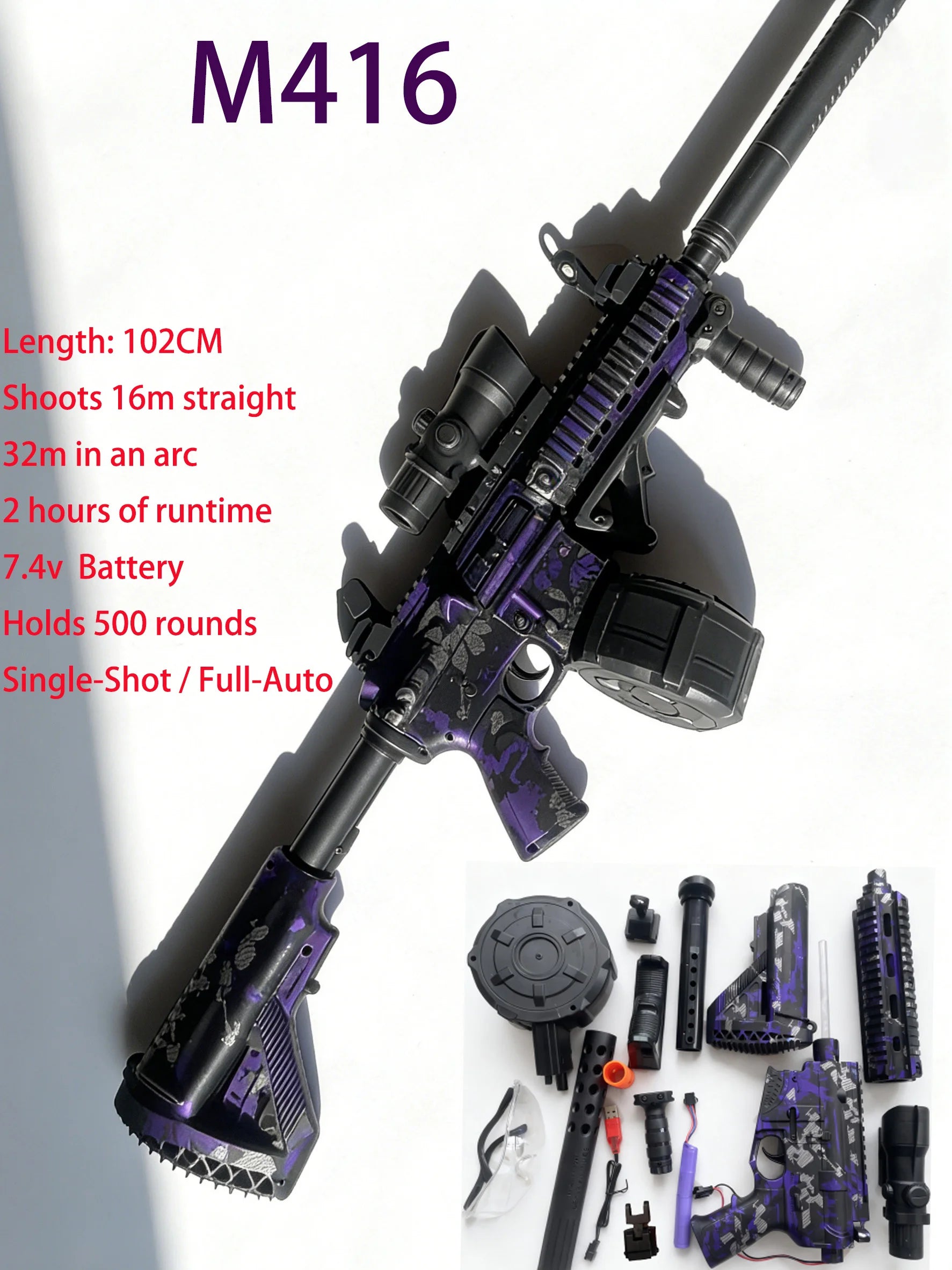 Perfect Gift for Men & Teens: M416 Full Auto Gel Blaster Gun - Dominate with 16m Straight Shooting, Ultimate Outdoor Battlefield