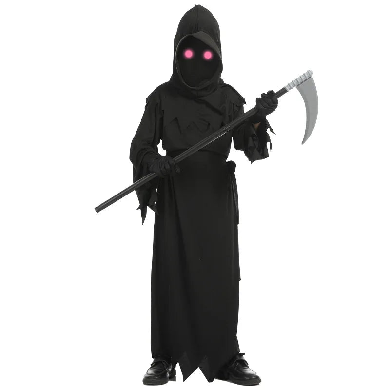 Scary Skeleton Grim Reaper Robe for Children – Ghost Costume with Props