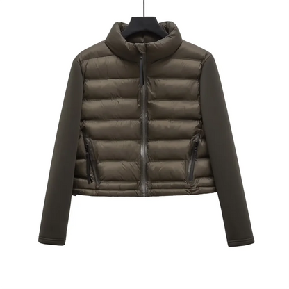 Modern Edge: Spliced Cotton Jacket with Stand Collar