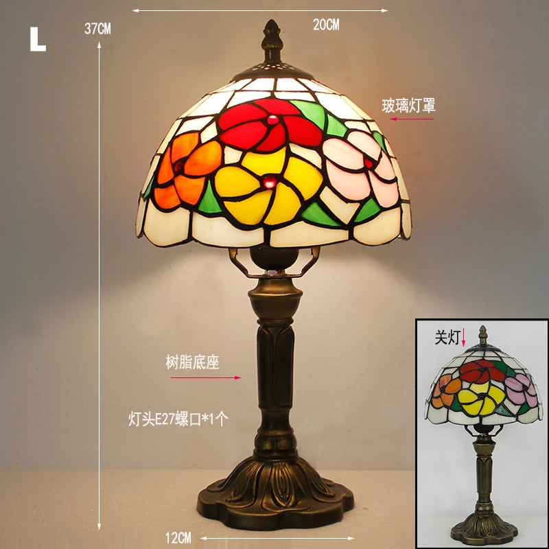 Table Lamp: E27 Stained Glass, Baroque Mediterranean Style for Bedroom & Nightstand