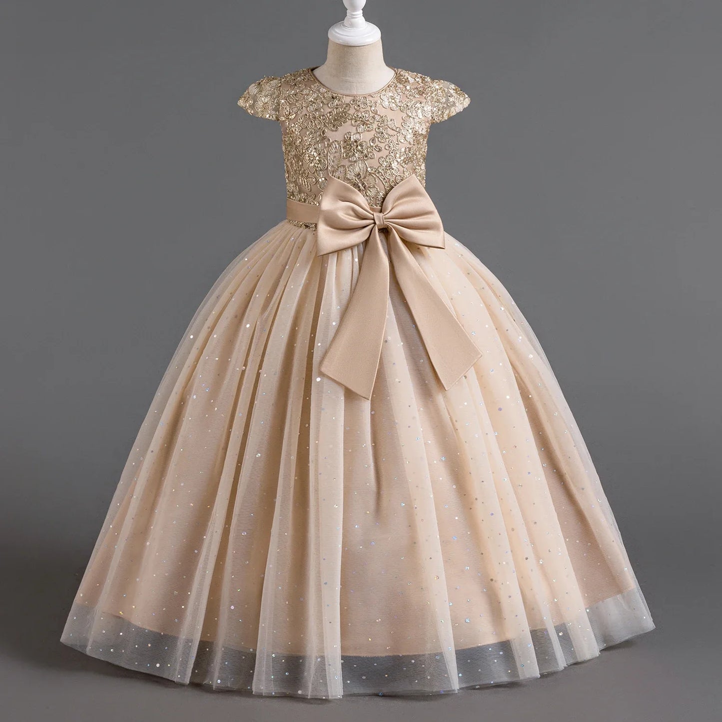 Festive Elegance – Girls’ Bow Party Dress for 3-10Y
