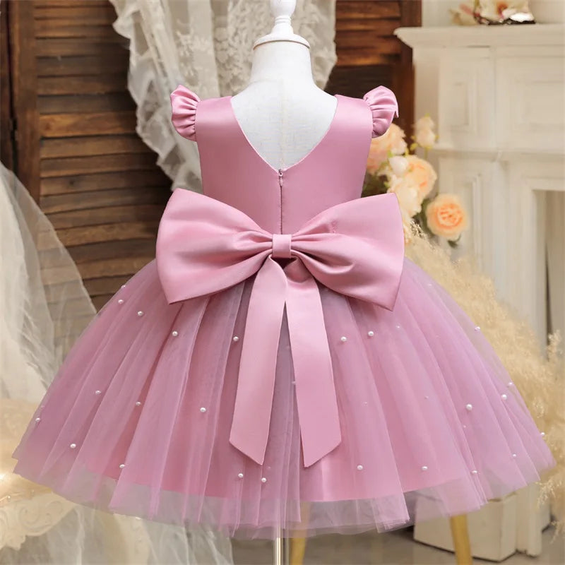Kids Flower Girl Dress – Elegant Bow Tulle Party Wear