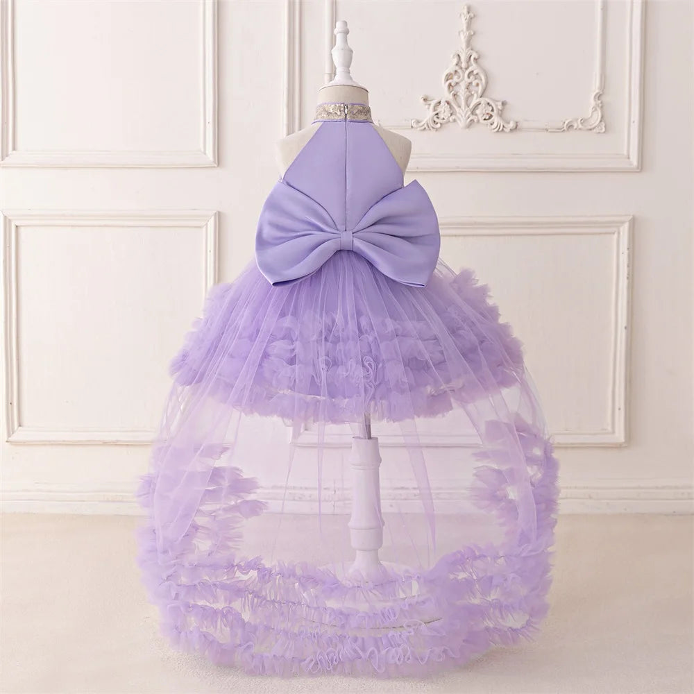 Elegant Baby Party Dress – Sequin Princess Gown with Big Bow & Train
