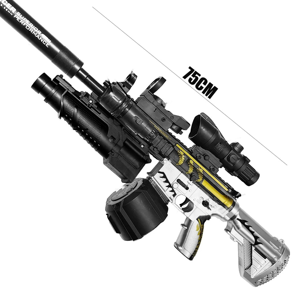 Ultra Shoppings 416 fully equipped automatic toy gun firing 7-8mm hydrogel bullets, with manual infrared reloading for boys.