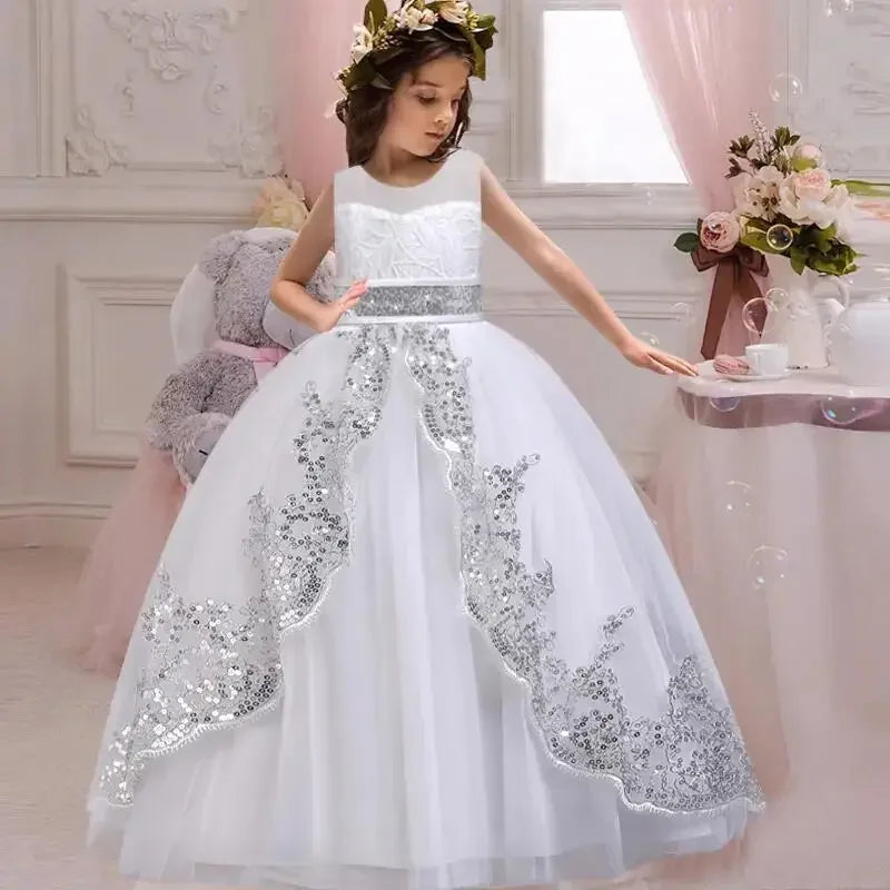 Girls Elegant Lace Wedding & Party Princess Dress