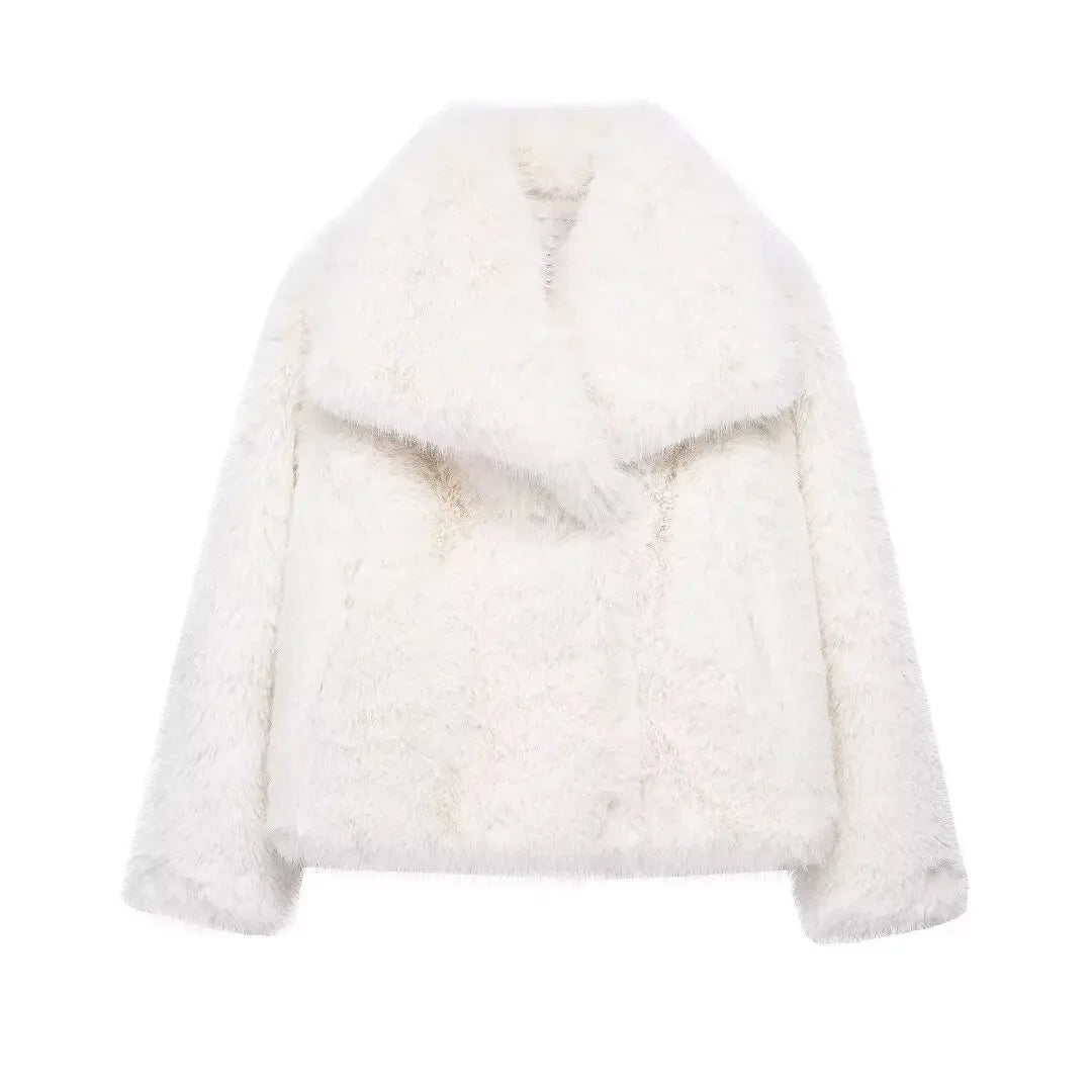 Women’s Autumn Winter Faux Fur Coat – Plush Fluffy Outerwear in White, Red, Gray, and Black