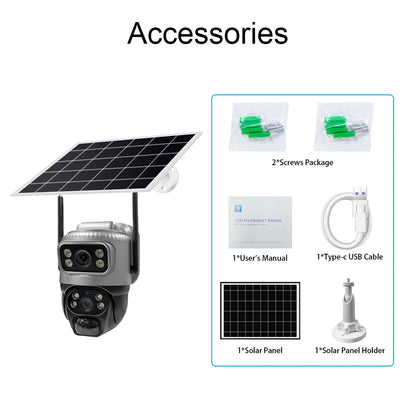 8MP 4K Solar Security Camera | 4G/WiFi | Dual Lens | PIR Motion | Night Vision