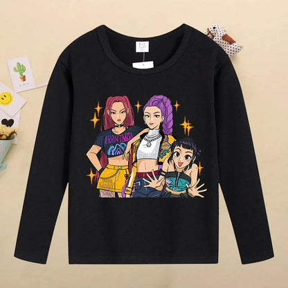 Kpop Demon Hunters Kids T-Shirt – Kawaii Cartoon Long Sleeve Top