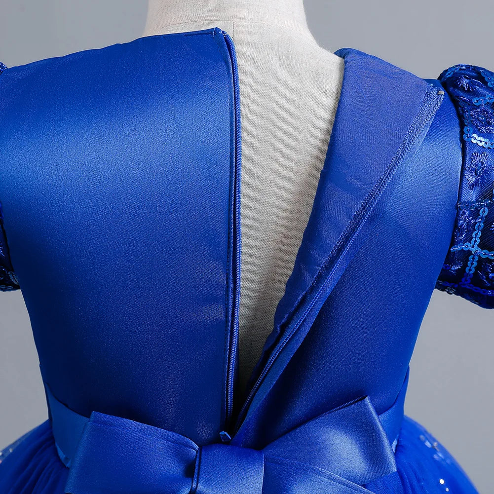 Kids’ Sequin Dress – High-Low Puffy Tutu with Bow Belt