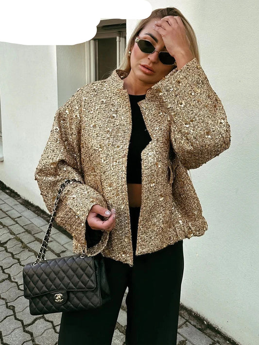 Golden Glam: Y2K Sequin Jacket for Autumn & Winter