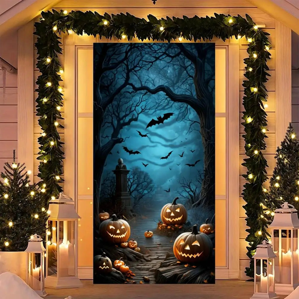 Halloween Door Banner – Scary Moon Night & Cemetery Scene