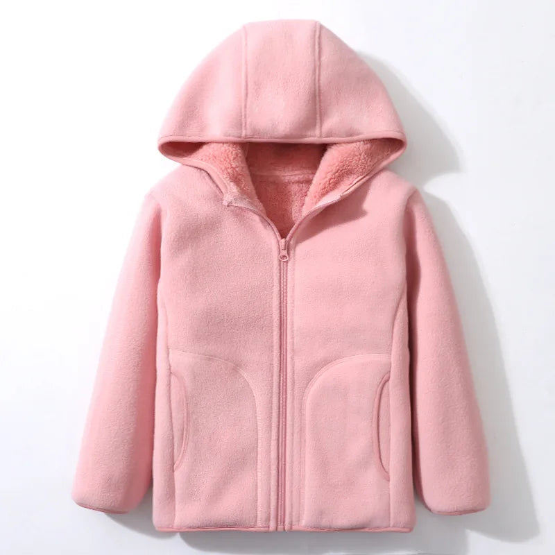 Warm Plush Velvet Jackets – Kids’ Hooded Winter Coat for Teens