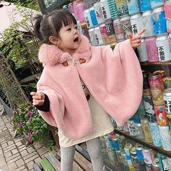 Baby Girl Winter Cloak with Faux Fur Hood