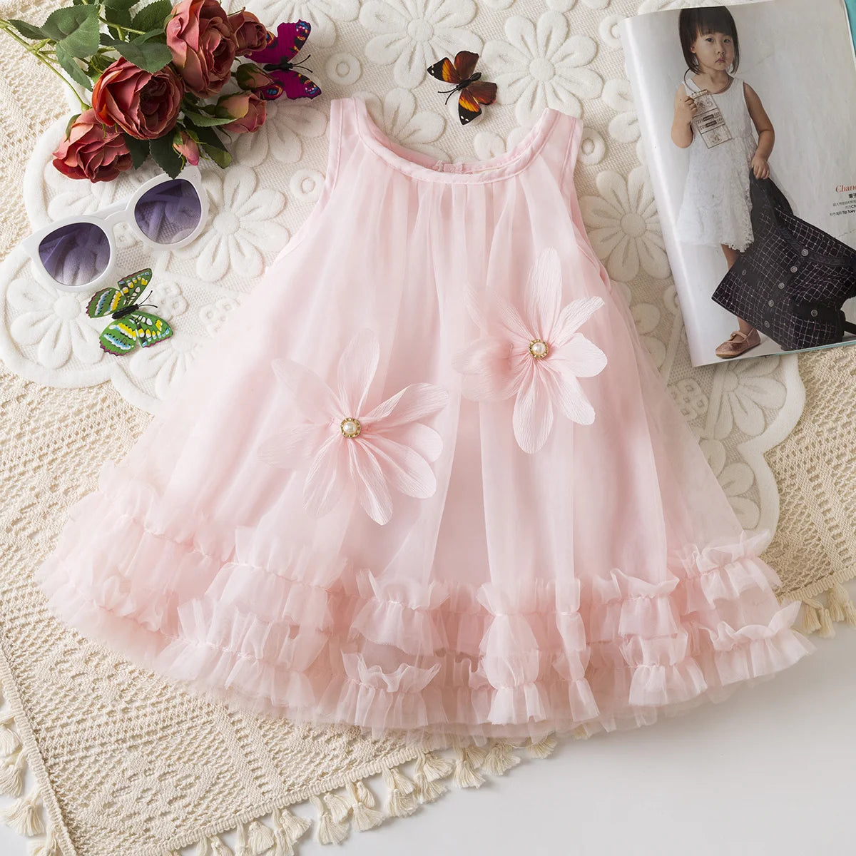 Baby Girl Costume – 3D Flowers & Mesh Pleats