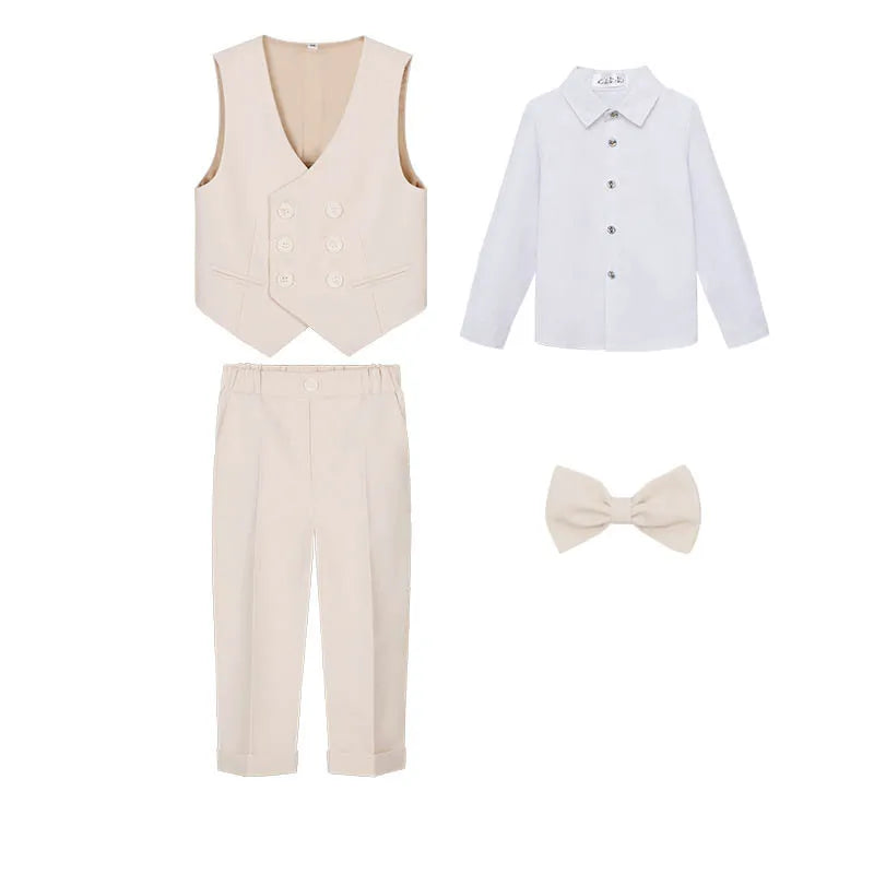 Teenagers’ Formal Tuxedo – Beige Waistcoat Set for Weddings & Parties