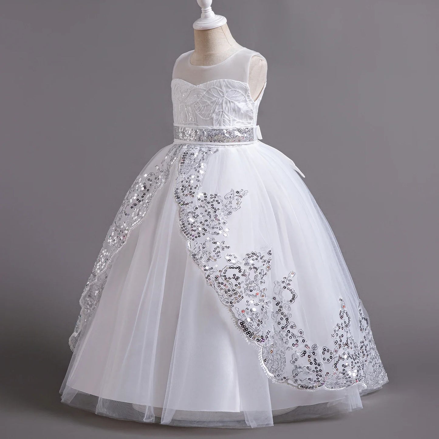 Girls Elegant Lace Wedding & Party Princess Dress