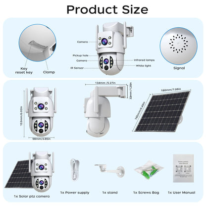 4K Wireless Solar Camera | Dual Lens | PIR Motion + Color Night Vision + Battery Power