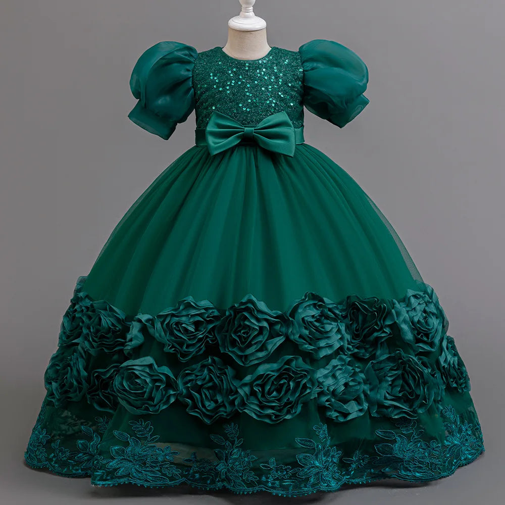 Elegant Long Sequin Dress for Girls 4–12 Years