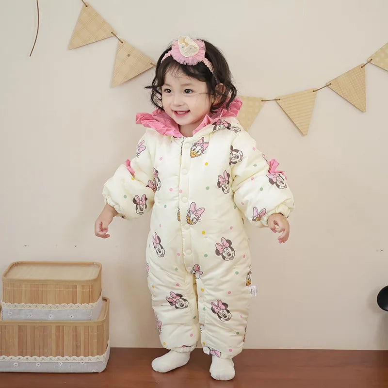 Winter Cotton Jumpsuit – Minnie Magic (0–1Y)