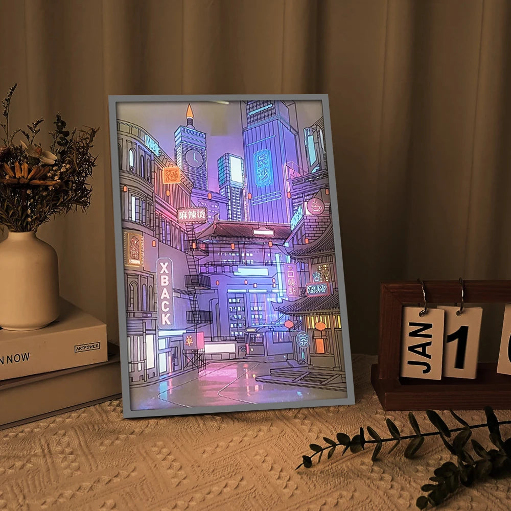 Anime City Night View LED Lamp: Dimmable Romantic Home Decor