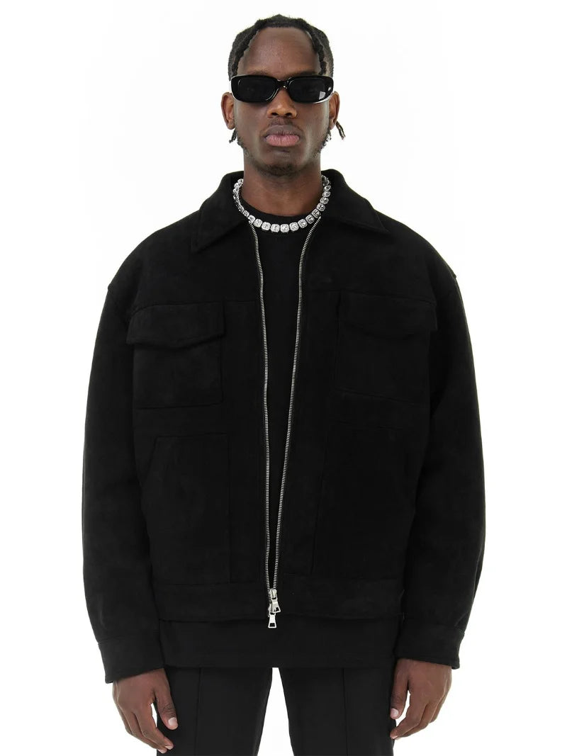 Casual Oversize Men's Jacket – Lapel Zipper Thick Coat