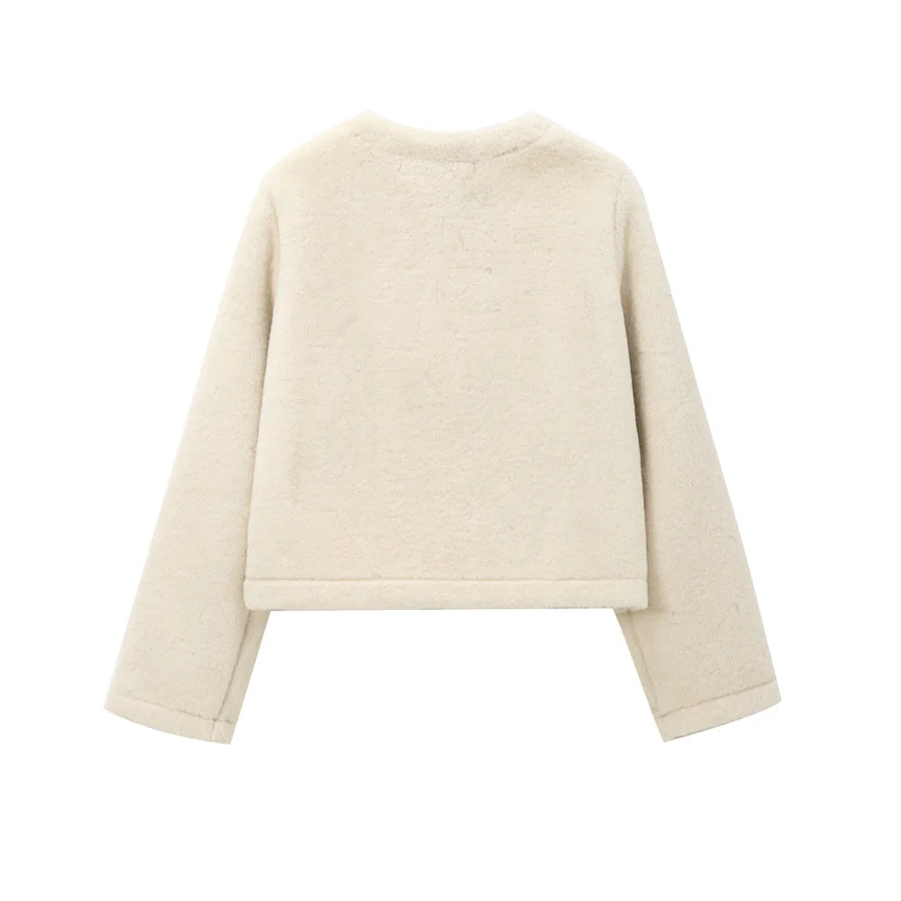 Elegant Faux Fur Outerwear – Long Sleeve Jacket