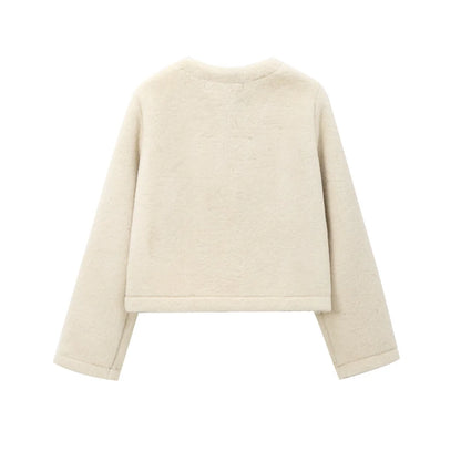 Elegant Faux Fur Outerwear – Long Sleeve Jacket