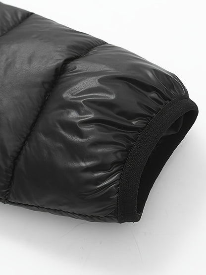 2025 New Lightweight Hooded Jacket – Black & Grey Color-Block, Polyester Lined Winter Coat