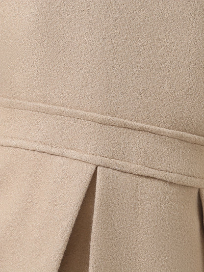 Girls' Autumn and Winter Warm Fashion Bow Double-Breasted Tweed Long Coat with Hat Accessory