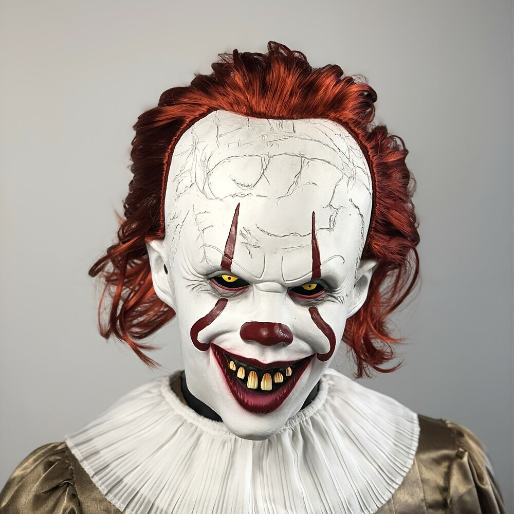 Adult Halloween Clown Mask – Pale Face & Red Hair Scary Look