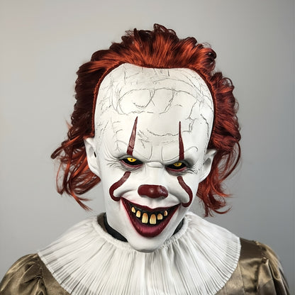 Adult Halloween Clown Mask – Pale Face & Red Hair Scary Look