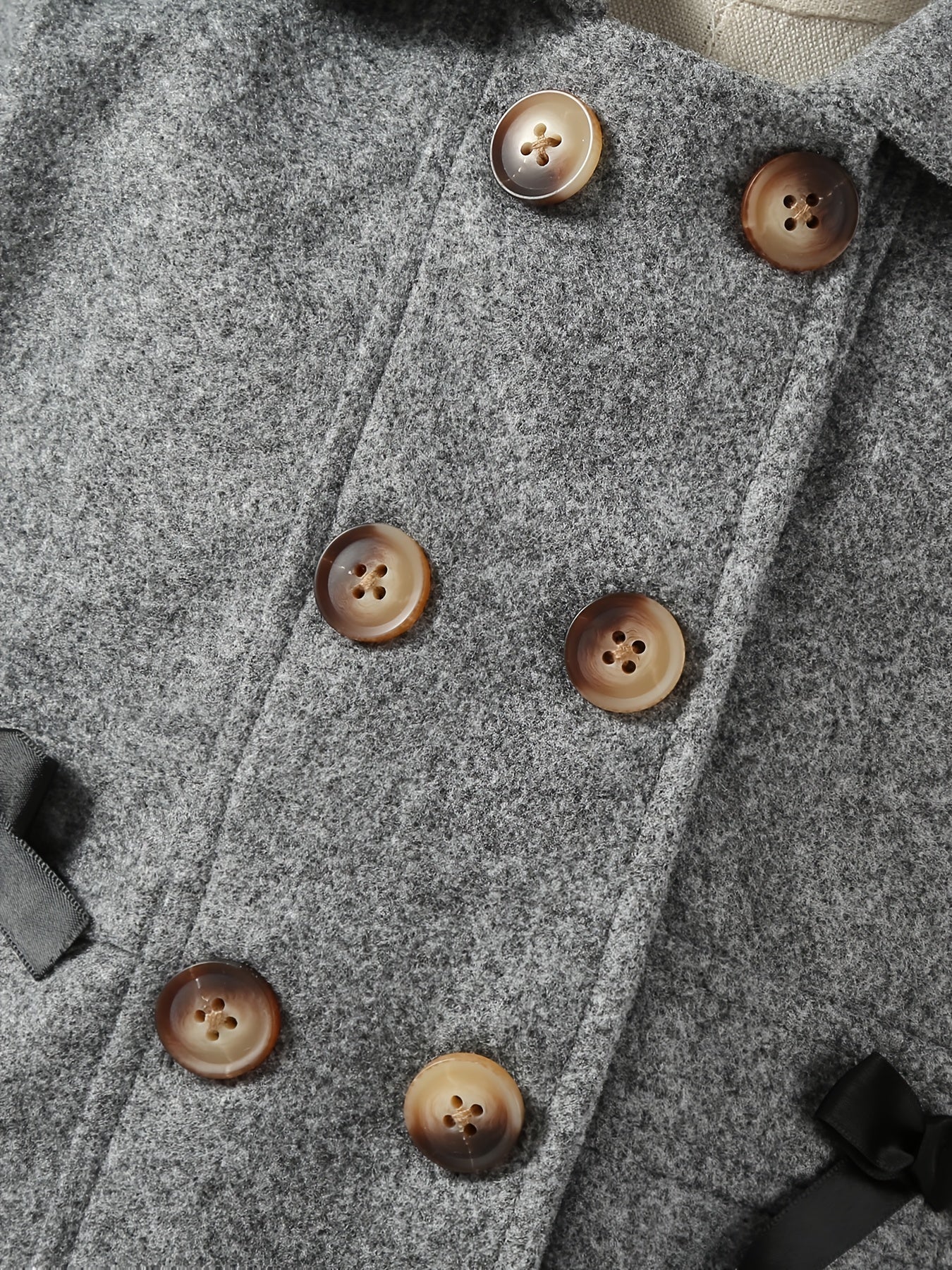 Girls' Autumn and Winter Warm Fashion Bow Double-Breasted Tweed Long Coat with Hat Accessory