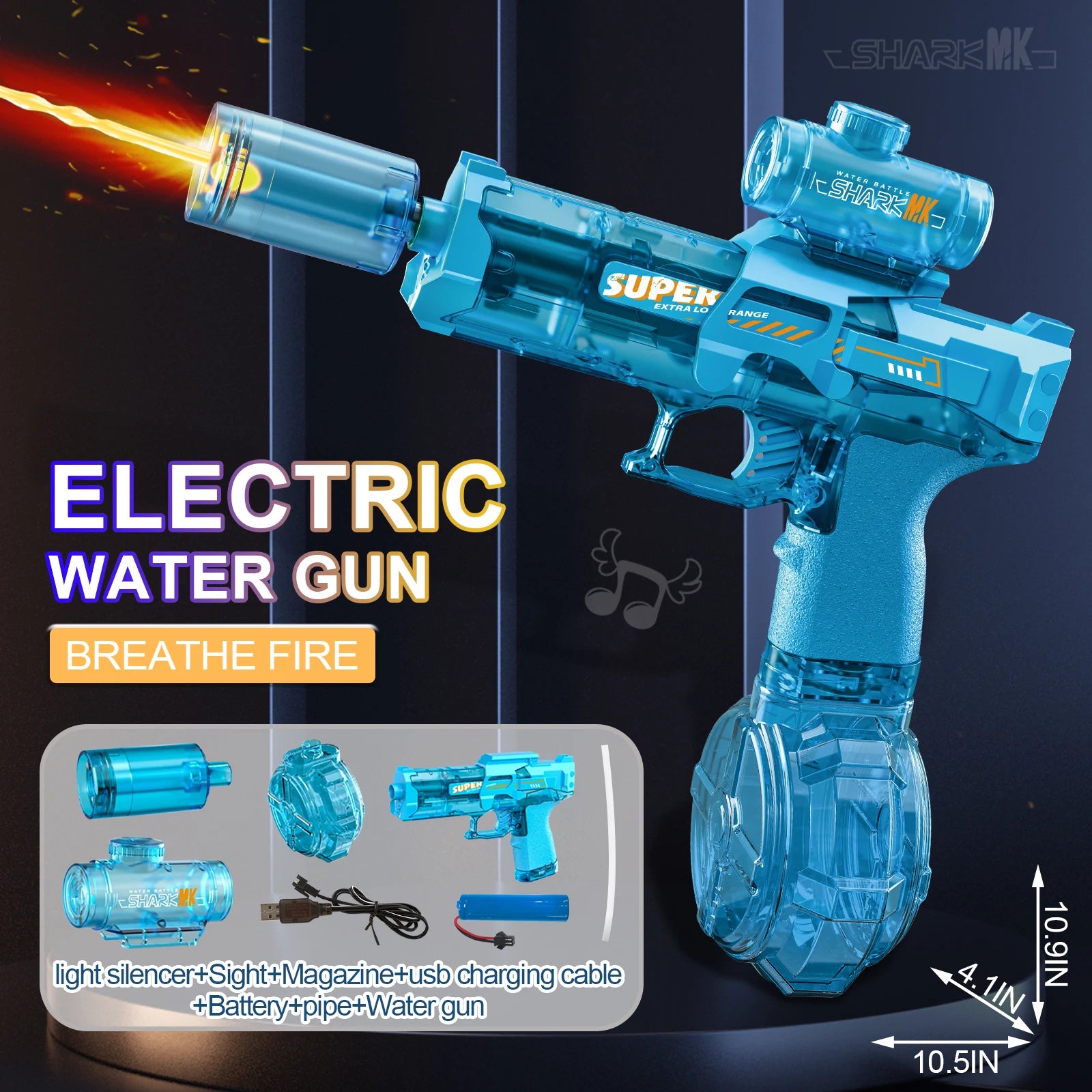 Ultra Shoppings Shadow-Strike M4 electric water cannon with LED fire simulation and large drum reservoir for summer fun.