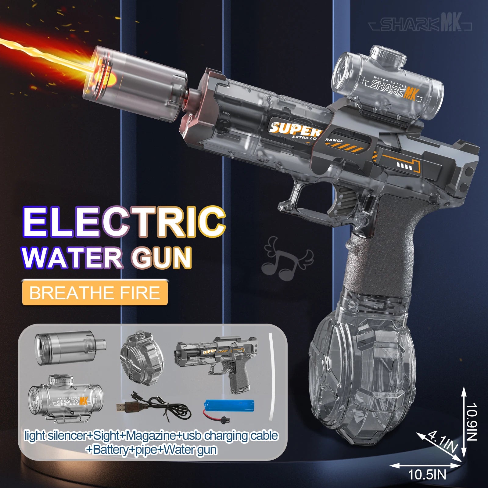 Ultra Shoppings Shadow-Strike M4 electric water cannon with LED fire effects, large drum reservoir, perfect for summer play.