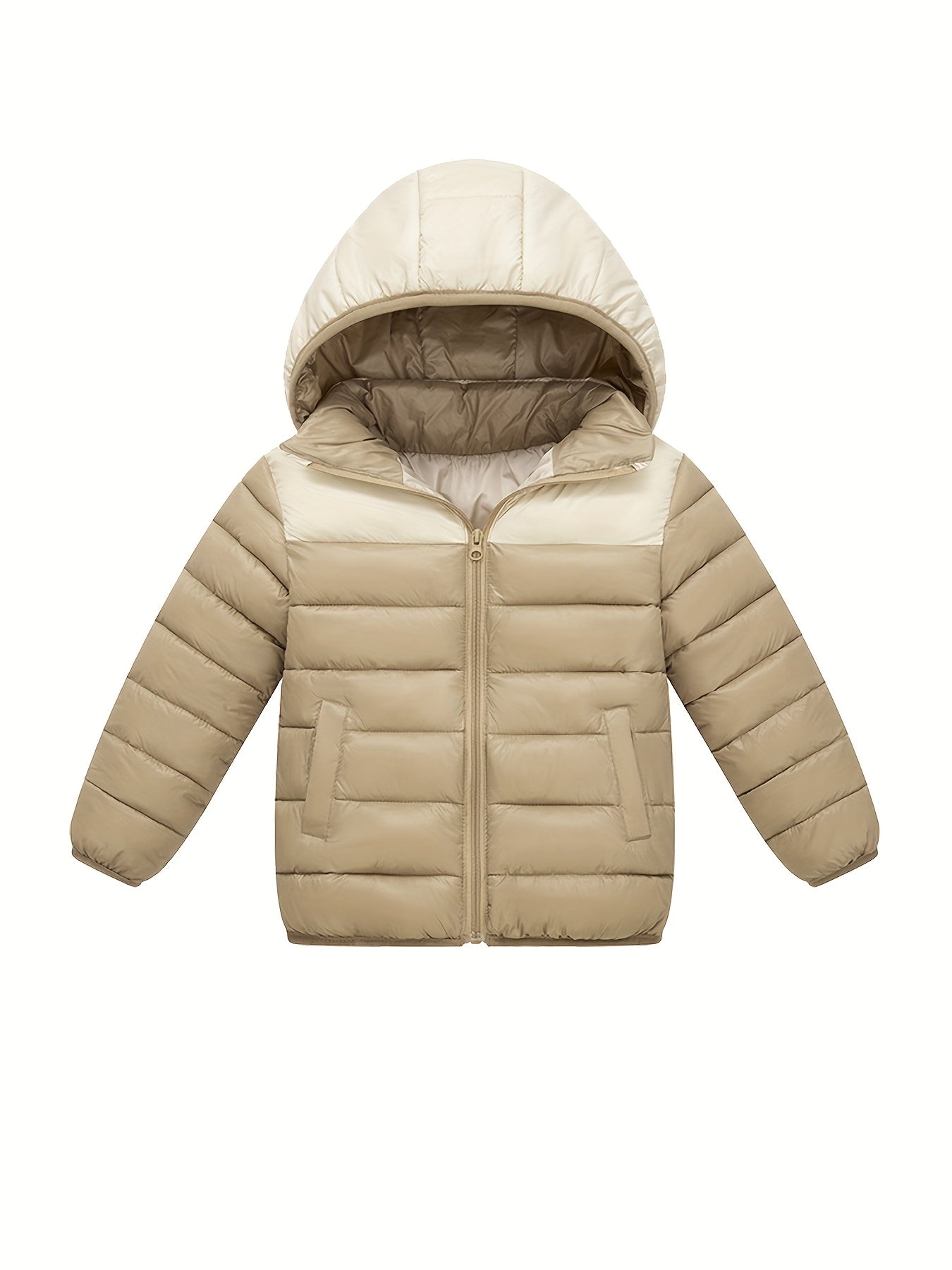 2025 New Lightweight Hooded Jacket – Black & Grey Color-Block, Polyester Lined Winter Coat