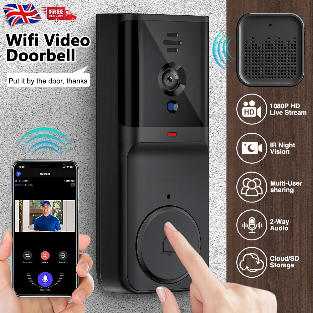 Smart Doorbell Wireless Security Camera with 2-Way Audio, Night Vision, HD Video & Remote Monitoring - Ultra Shoppings