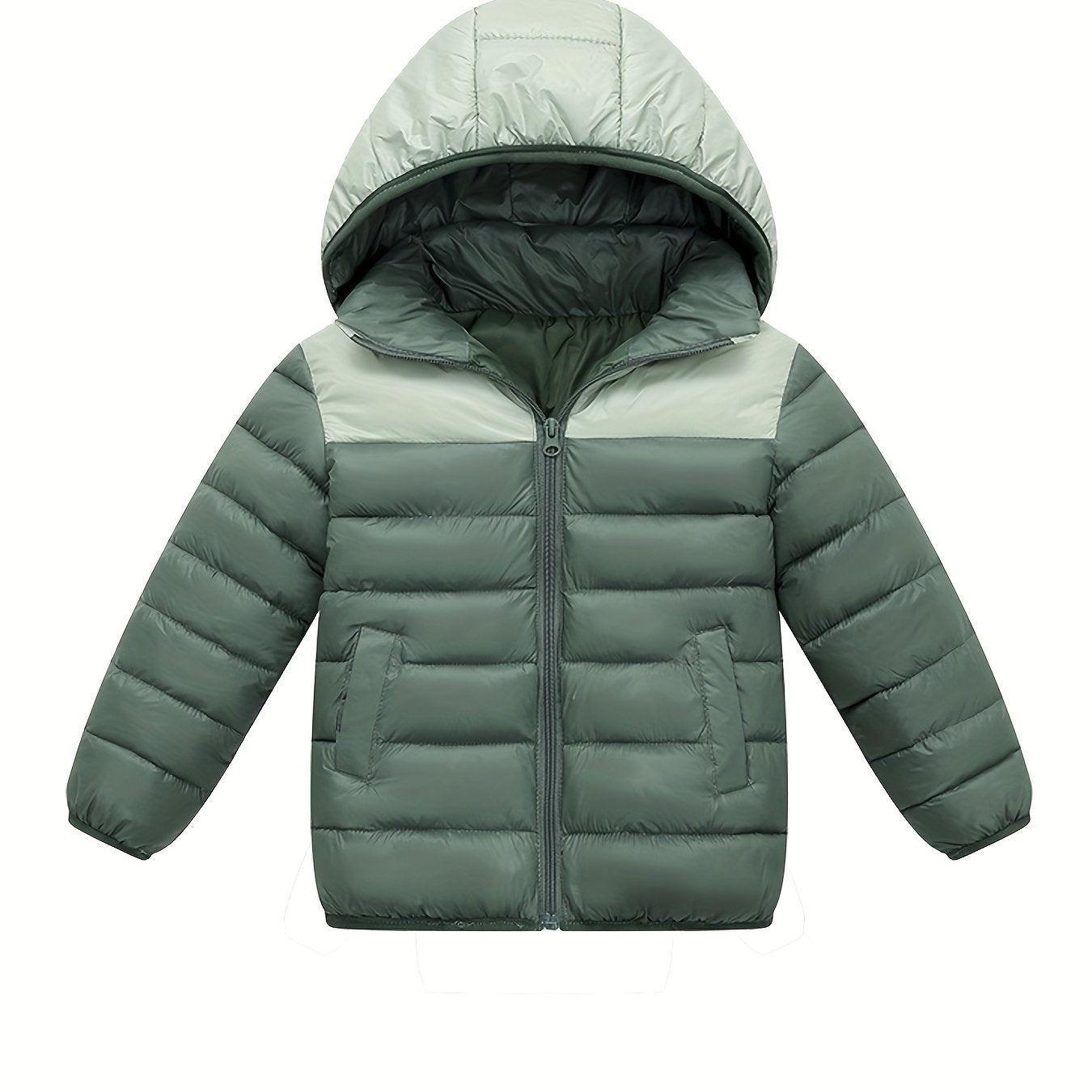2025 New Lightweight Hooded Jacket – Black & Grey Color-Block, Polyester Lined Winter Coat