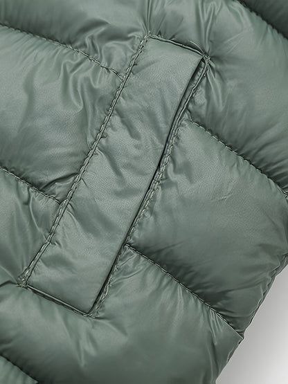 2025 New Lightweight Hooded Jacket – Black & Grey Color-Block, Polyester Lined Winter Coat