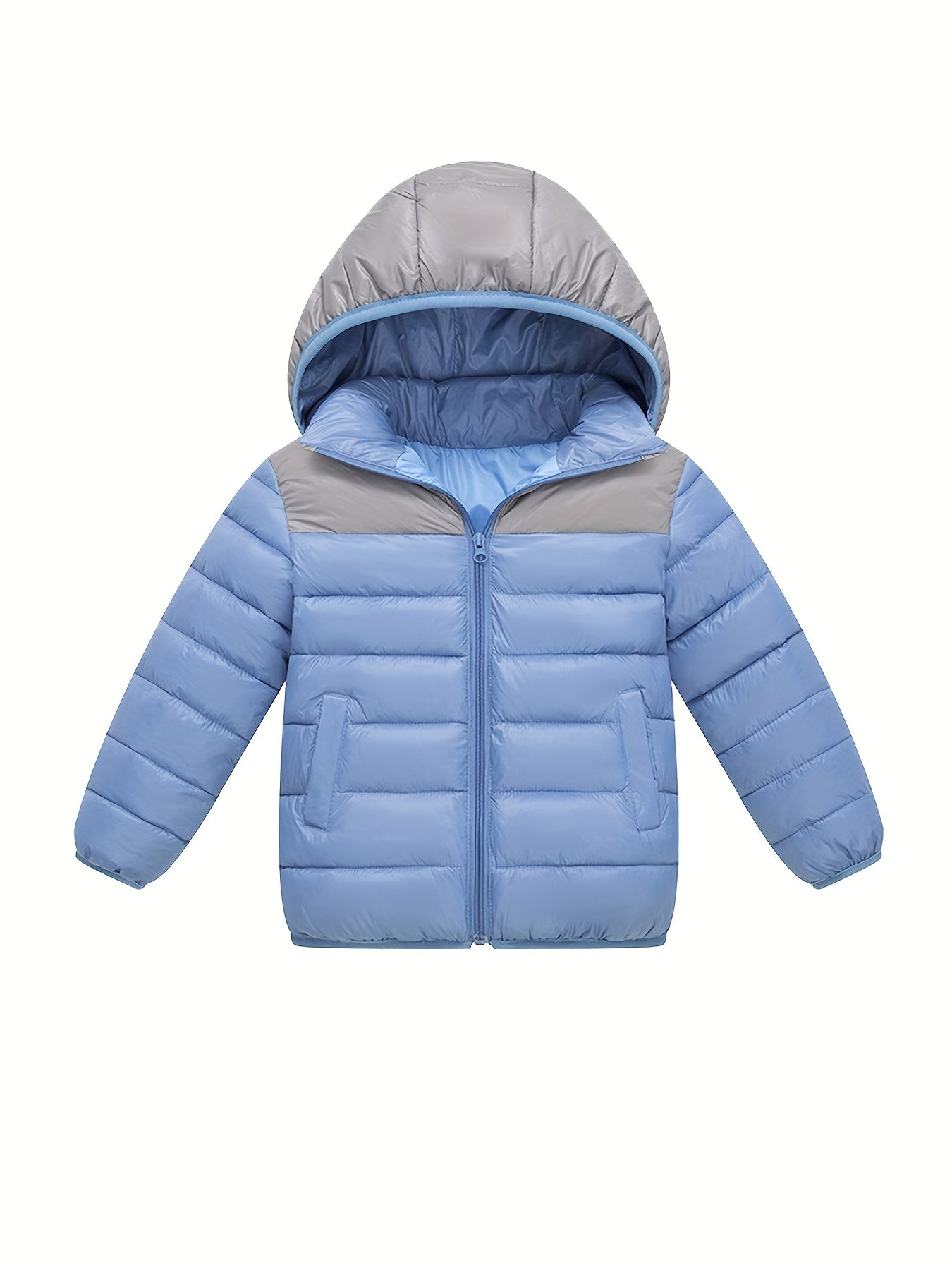 2025 New Lightweight Hooded Jacket – Black & Grey Color-Block, Polyester Lined Winter Coat