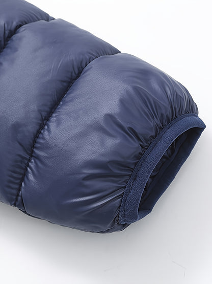 2025 New Lightweight Hooded Jacket – Black & Grey Color-Block, Polyester Lined Winter Coat