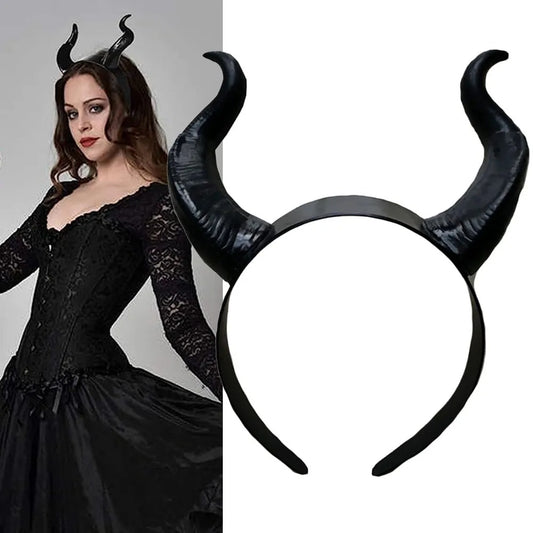 Black Queen Witch Horns Headpiece - Devilish Headdress for Halloween & Cosplay