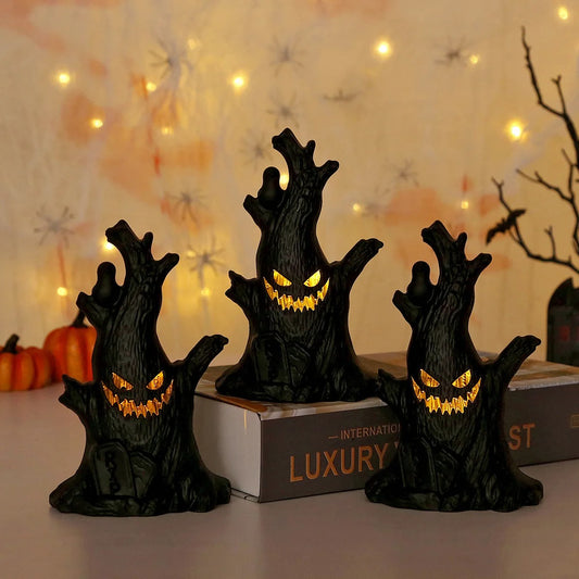 LED Ghost Face Tree Lantern - Spooky Halloween Decor for Nighttime Glow